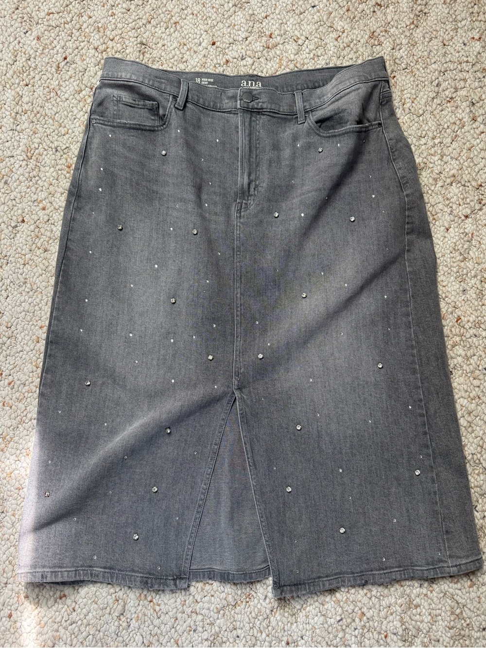 Ana High Rise Midi Skirt with Rhinestones